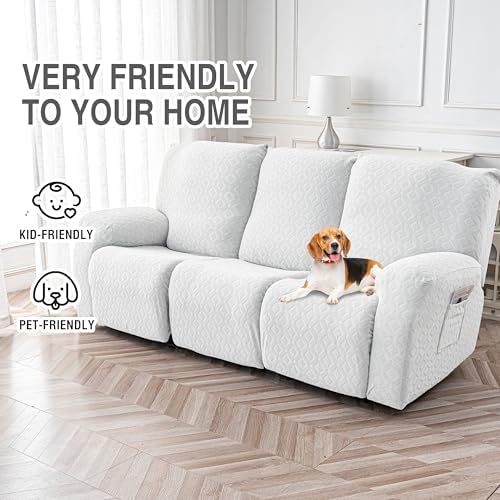 Gennia Waterproof Recliner Sofa Cover,3 Seat Couch Cover,Ivory White - Image 4