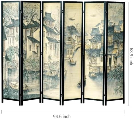 MyGift 6-Panel Room Divider Privacy Partition, Black Wood Folding Screen - Image 5