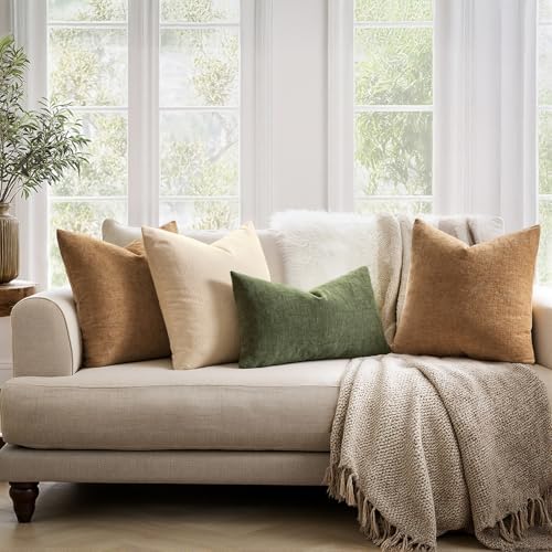 MIULEE Olive Green Chenille Couch Lumbar Throw Pillow Covers, 12x20 - Image 3