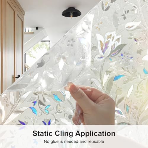 Window Privacy Film, 3D Rainbow Decorative Stained Glass Film, Sun Blocking Windows Clings, Static Cling Frosted Glass Windows Sticker Door Covering for Home (Tulip, 35.4" x 78.7") - Image 6