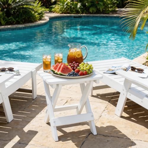 Folding Outdoor Side Table,Small HDPE Patio Table,All-Weather Compact Portable End Table for Patio,Porch,Pool,White,11.8" D x 15.7" W x 15.7" H - Image 2