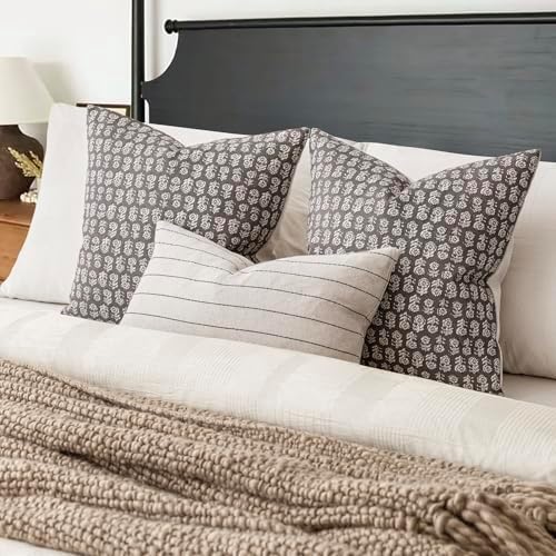 Foindtower Decorative Floral Print Throw Pillow Covers 22×22 Rustic Gray - Image 5