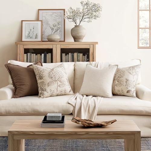 Set of 2 Decorative Floral Pillow Covers 18x18 Inch Light Brown - Image 4