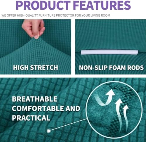 ZNSAYOTX Super Stretch Couch Cover Love Seat Sofa Covers for Living Room Dogs Pet Friendly Furniture Protector Spandex Loveseat Slipcovers with Anti Slip Foam Sticks (Peacock Teal, Loveseat) - Image 4