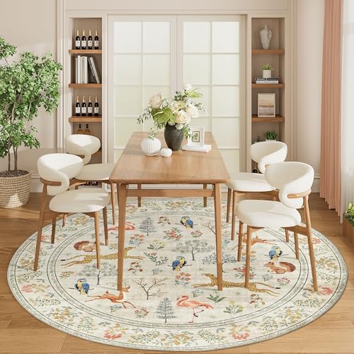 DUKINO 6ft Round Rug for Bedroom, Washable Soft Non Slip Circle Rug, Beige - Image 6