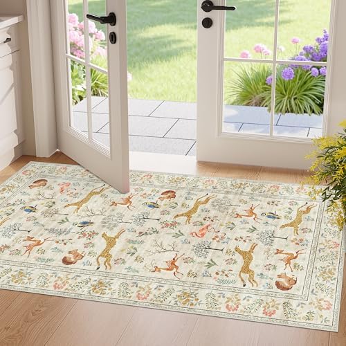 DUKINO 2x4 Rug for Entryway, Animal Washable Runner Rug for Kitchen, Beige by DUKINO