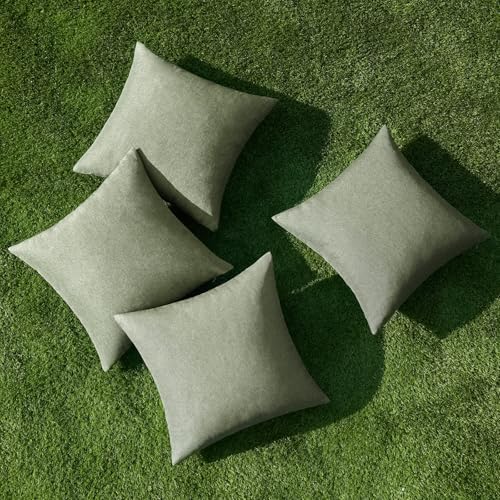 MIULEE Pack of 4 Decorative Outdoor Throw Pillow Covers Linen Waterproof Pillow Covers Summer Farmhouse Cushion Cases for Patio Garden Tent Balcony Couch Sofa 16x16 Inch Gray Green - Image 4