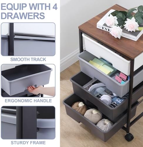 SYKIARIOL Utility Cart with 4 Drawers, Light Grey - Image 6