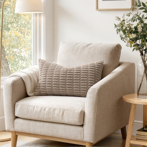 MIULEE Lumbar Corduroy Decorative Throw Pillow Covers 24x14 Light Brown - Image 2