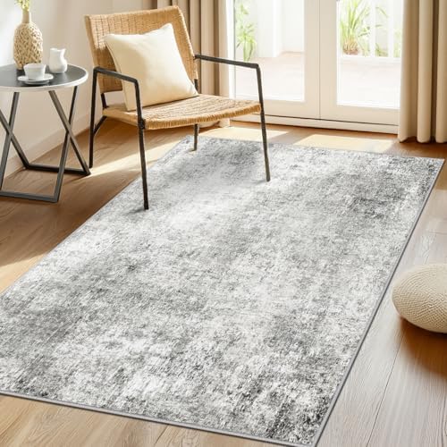 RELEANY Washable 3'x5' Abstract Area Rug for Living Room Gray White by RELEANY