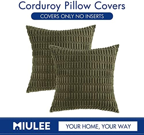MIULEE Corduroy Decorative Throw Pillow Covers 20x20 Olive Green Pack of 2 - Image 6
