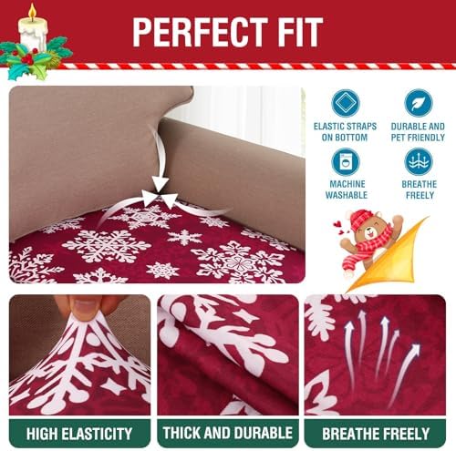 H.VERSAILTEX Christmas Sofa Slipcover Fleece Stretch Couch Cushion Cover Furniture Protector Seat Cushion Snowflakes Sofa Cover for Christmas (1 Piece Armchair Cushion Covers, Snowflakes) - Image 6