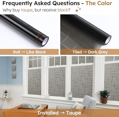 rabbitgoo Window Privacy Film Frosted Glass Window Film, Static Cling Grey Sun Blocking Front Door Cover, Decorative Frosting Privacy Sticker Home Glass Tint, Cross Pattern, Taupe, 23.6" x 78.7" - Image 3