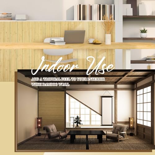 Juexica 1 Pcs Natural Bamboo Wall Panel for Interior Wall 48''x96'' Bamboo Covering Renewable Pole Wainscoting Room Divider Wrap Decor for Bedroom Living Room Kitchen Island Office (Natural) - Image 6