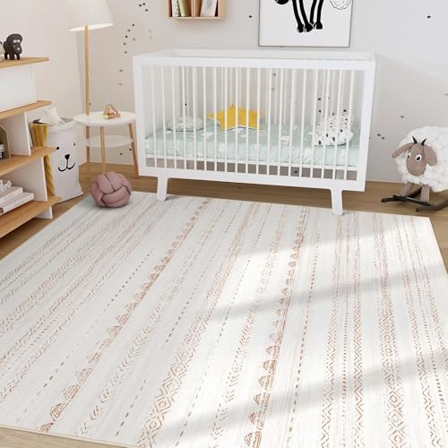 Nakagishi Boho 3x5 Area Rug Living Room Rugs Machine Washable Beige/Brown - Image 6