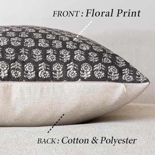 Foindtower Decorative Floral Print Throw Pillow Covers 20×20 Inch,Black - Image 2