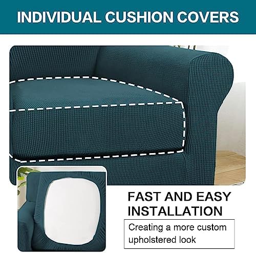 Turquoize 2 Piece Chair Covers Chair Slipcovers for Living Room Armchair Couch Cover Chair Sofa Cover with Individual Cushion Covers Furniture Cover for Chairs Feature Thick Fabric (Chair, Deep Teal) - Image 5