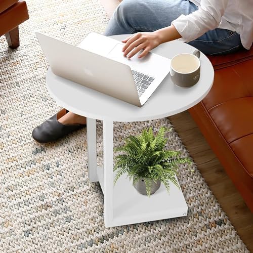 Hosfais Small Side Table End Table, C Shaped Oval Coffee Table, Wooden TV Tray for Living Room, Bedroom, Couch, Small Spaces (White) - Image 6