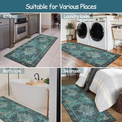 Moynesa Ultra-Thin Washable Teal Non Slip Bathroom Rug - 2x6 Laundry Room Mat, Machine Washable Non-Slip Pet Friendly Carpet Runner for Camper RV Foyer Kitchen Hallway - Image 6