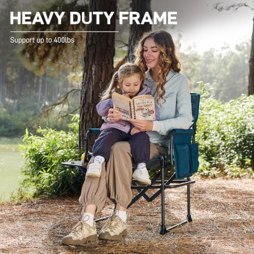 EVER ADVANCED Camping Directors' Chair with Side Table, Portable Folding with Compact Size, Breathable & Quick Dry Design Heavy Duty Lawn Chair with Pocket, 400lbs, Elastic Mesh, Blue - Image 5