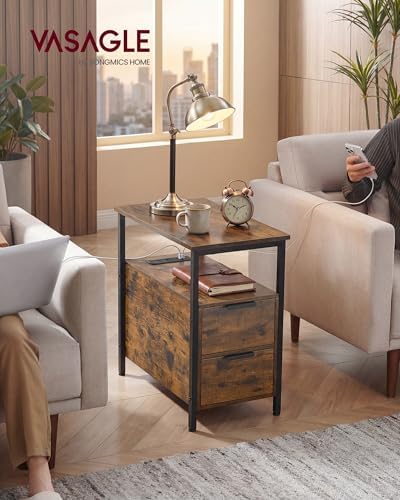 VASAGLE Side End Table with Charging Station, Slim Nightstand with Storage - Image 2