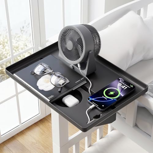 JOYMOOP Clip-On Bedside Shelf for Bunk Beds, Dorm Room Essentials, Bedside Caddy, No-Tool Install Bed Side Table Storage for Loft, Platform Beds, Nightstand Caddy for Phone, Glasses, Book, Black - Image 2
