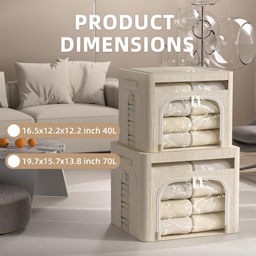 FHSQX 6 Pack Foldable Storage Bins for Clothes Clothes Storage Bins with Metal Frame Stackable Storage Box with Lid (Beige, 16.5x12.2x12.2 inch (40L)) - Image 4