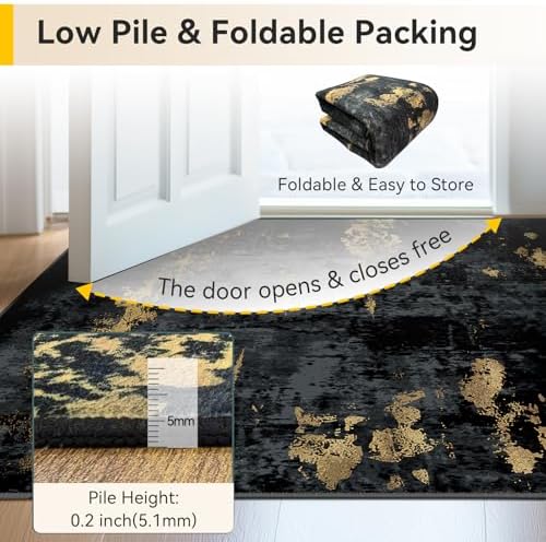 RELEANY Washable 2'x4' Abstract Area Rug for Living Room Black Gold - Image 6