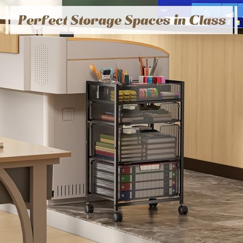 4-Tier Rolling Utility Cart with 3 Drawers, Craft Organizer and Storage with DIY Divider, Art-Craft Supplies with Caster Wheels, Multi-Functional Storage For Classroom, Office, Paints, Artifacts - Image 7