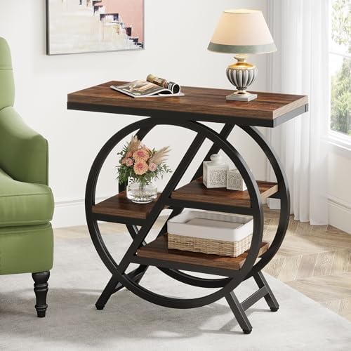 Tribesigns End Table for Living Room, 3-Tier Narrow Side Table with Storage, Wood Sofa Side Table with Geometric Metal Frame, Industrial Nightstand and Bedside Table for Bedroom by Unknown