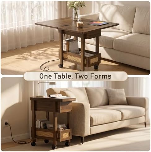 YOSHOOT Narrow End Table with Charging Station, Small Bedside Table - Image 4