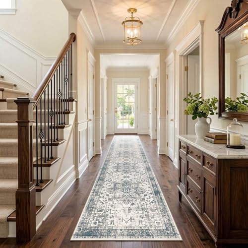 Rugxara 2x10 Blue Vintage Runner Rug for Hallways Kitchen - Image 2