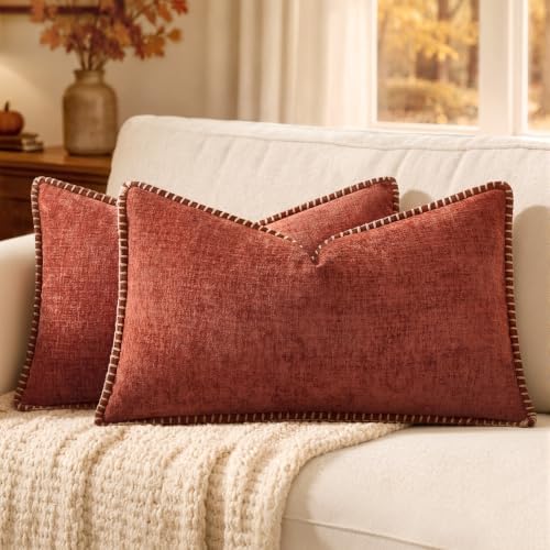 MIULEE Fall Decorative Lumbar Throw Pillow Covers 12x20 Inch Burnt Orange by MIULEE
