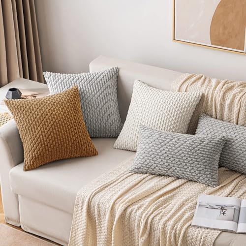 MIULEE Decorative Throw Pillow Covers 18x18 Light Coffee Textured Corduroy - Image 4