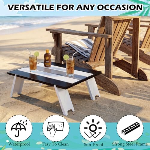 CroBlissful Beach Table Folding Camping Portable Table Striped White Aluminum Side with Carry Bag for Summer Camping Picnics and Outdoor Activities(16x11x5 in,Gray) - Image 5