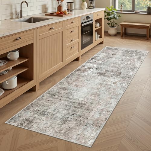Soalmost Abstratc Runner Rug 2x5 Washable Kitchen Entry Runners Pink/Grey - Image 3