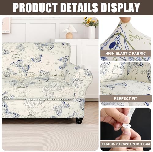 SearchI Stretch Sofa Cover Printed Couch Cover, Floral Pattern 3 Pieces Loveseat Slipcover with 2 Separate Cushion Cover, Washable Furniture Protector for Living Room(Loveseat, Butterfly Pattern) - Image 2