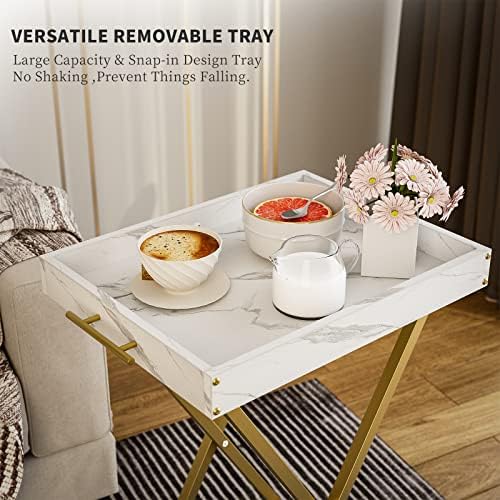 Folding TV Tray Tables, Set of 2 Side Table for Small Place, Snack Eating Tables at Couch, Folding Tables with Removable Serving Tray, Portable End Table Easy Assembly - Image 4