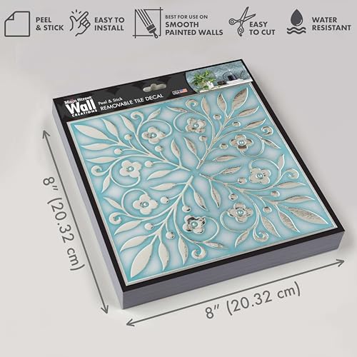 Main Street Peel and Stick Wallpaper Tiles, Teal & Silver Leaves, 24-Pack - Image 2