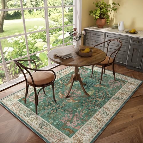Machine Washable Rugs for Living Room: 5x7 Bedroom Rug Vintage Rug Stain Resistant Non Slip Low Pile Lightweight Soft Indoor Carpets for Living Room Dining Room Kitchen Nursery Kids Room Farmhouse - Image 6