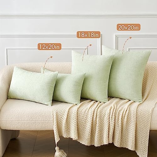 MIULEE Soft Chenille Lumbar Throw Pillow Covers Light Green 12x20 Inch - Image 4