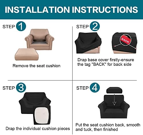 Turquoize 2 Piece Chair Covers Chair Slipcovers for Living Room Armchair Couch Cover Chair Sofa Cover with Individual Cushion Covers Furniture Cover for Chairs Feature Jacquard Fabric (Chair, Black) - Image 6