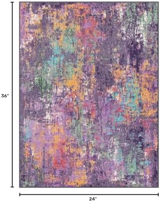 RELEANY Washable 2'x3' Abstract Area Rug for Living Room Purple Multi - Image 2