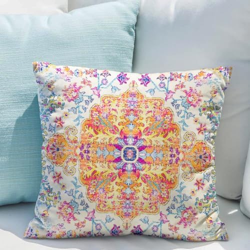 Snycler Orange Blue Ethnic Boho Pillow Covers 16x16 in Boho Carpet Cream Coral Floral Decorative Couch Pillow Cases with Zipper Set of 2 Home Decor for Living Room Bedroom Bed Cushion Outdoor - Image 6