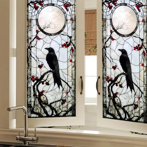 HOMETITUTE Gothic Raven Moon Privacy Window Film Cling 17.7x39.3 PVC by HOMETITUTE