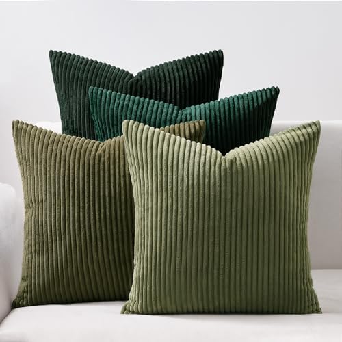 Topfinel Dark Green Euro Shams Decorative Throw Pillow Covers 22x22 Inch Set of 4,Soft Corduroy Striped Gradient Color Large Cushion Cover for Beach,Patio,Balcony,Living Room,Summer Home Decor by Topfinel