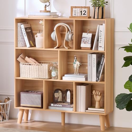 LEYAOYAO 8 Cube Bookshelf, Mid-Century Modern Book Shelf with Legs, Natural by LEYAOYAO-Findtheshiningpointofyourideallife%EF%BC%81