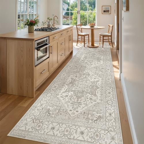 Madane Hallway Runner Rug 3x12 Washable Kitchen Runners 12ft, Beige/Brown - Image 3