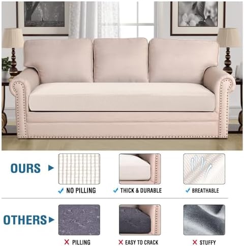 H.VERSAILTEX Super Stretch Individual Seat Cushion Covers Sofa Covers Couch Cushion Covers Slipcover Sets Thick Jacquard Textured Twill Fabric (1 Piece Sofa Cushion Cover, Ivory) - Image 2