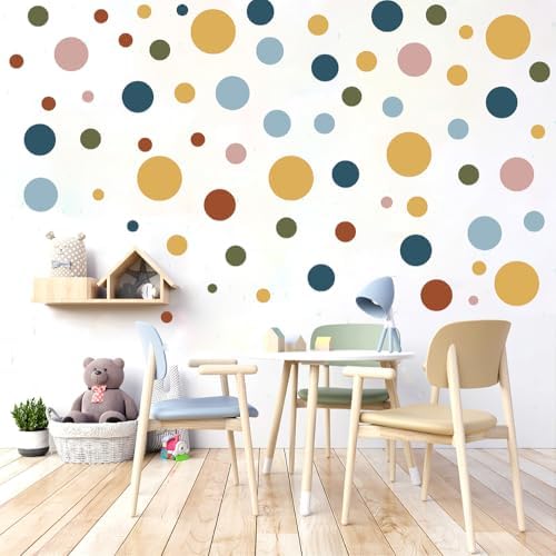 230 PCS Boho Polka Dot in Retro Warm Earth Tones Vinyl Wall Decals Set | 10 sheets removable waterproof peel & stick circle wall stickers for nursery, kids room, bedroom, playroom & home decor - Image 5